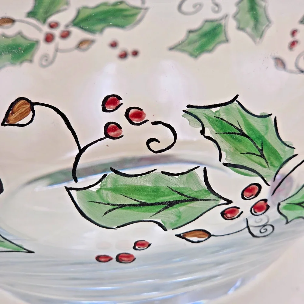 Home for the Holidays Holly Holiday Clear Glass Bowl Medium 205150 Vintage 1999